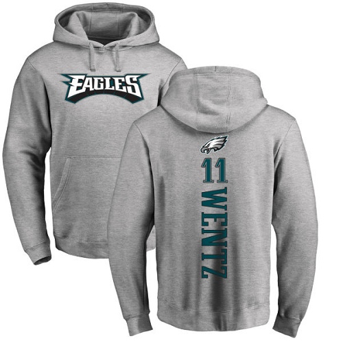 Men Philadelphia Eagles #11 Carson Wentz Ash Backer NFL Pullover Hoodie Sweatshirts->philadelphia eagles->NFL Jersey